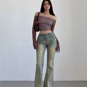 Women’s Clothing-Long Sleeve Ombre Top, Soft Mesh